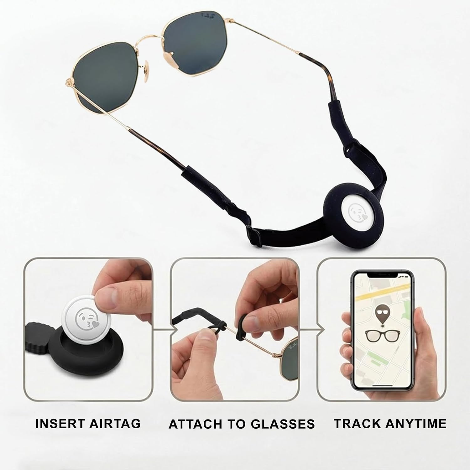 AirTag Adjustable Band Eyeglass Strap, Black