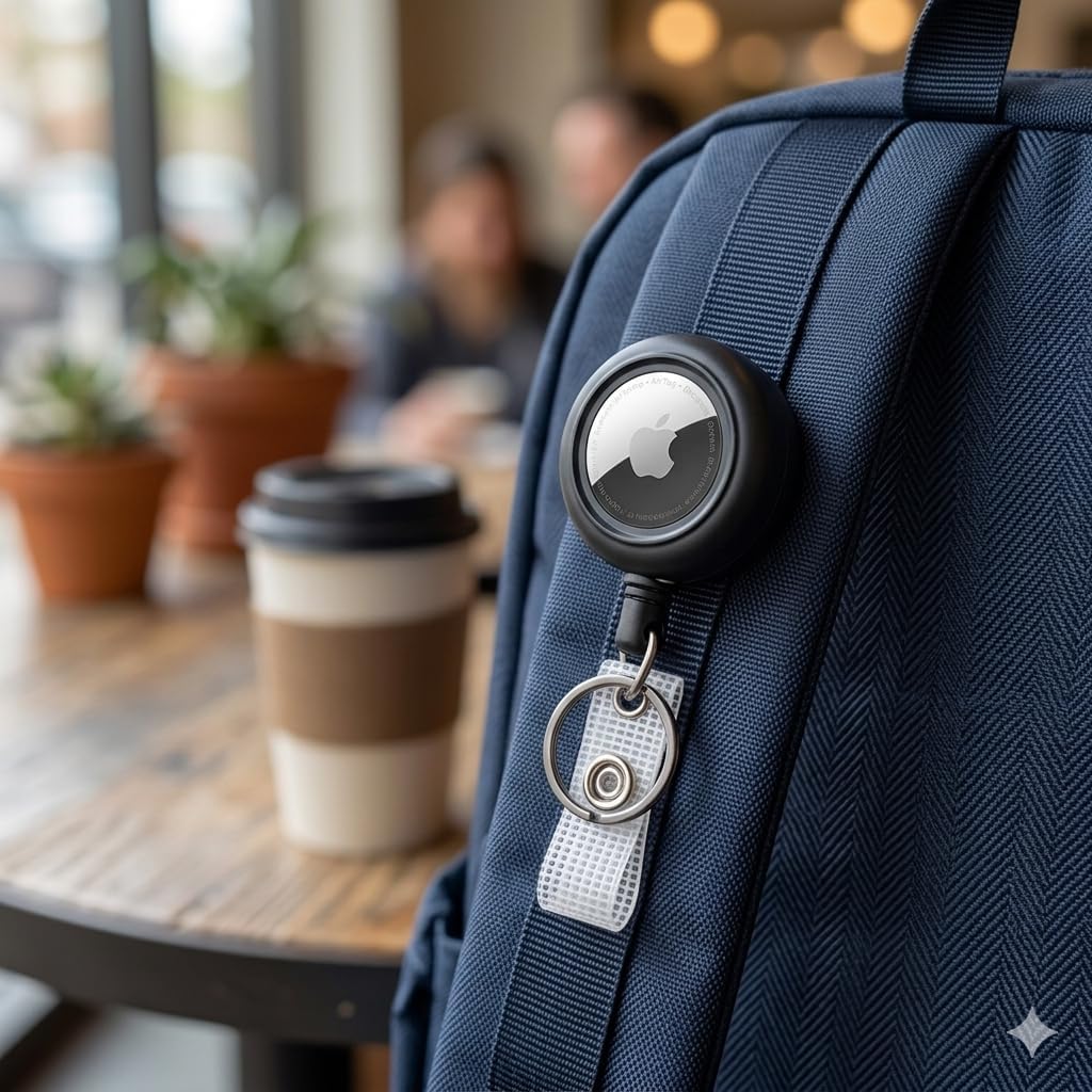 Heavy Duty Retractable Badge Reel with Key Ring, Black, Compatible with AirTag, Thick Belt Clip