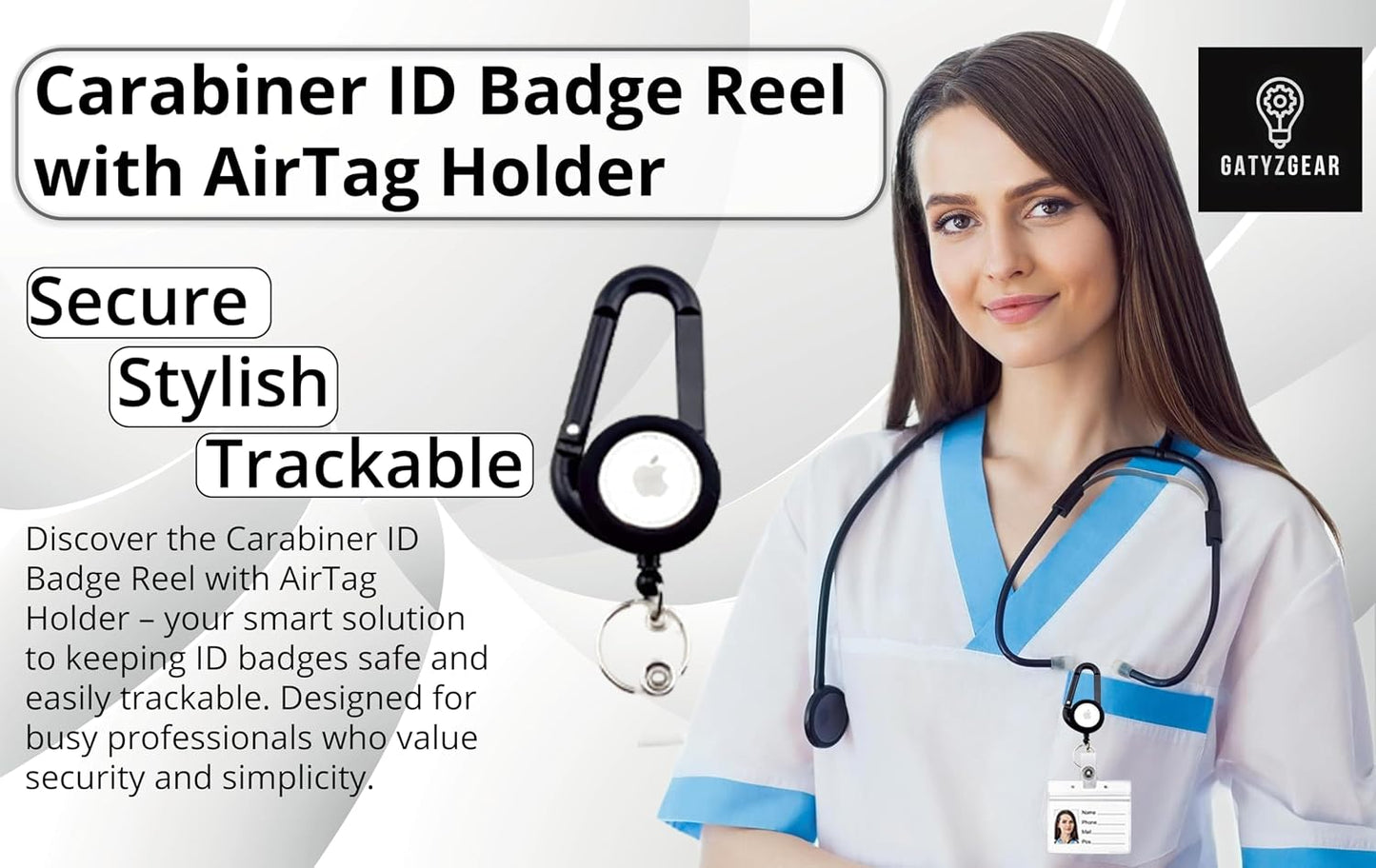 AirTag Carabiner Badge Reel with Belt Clip