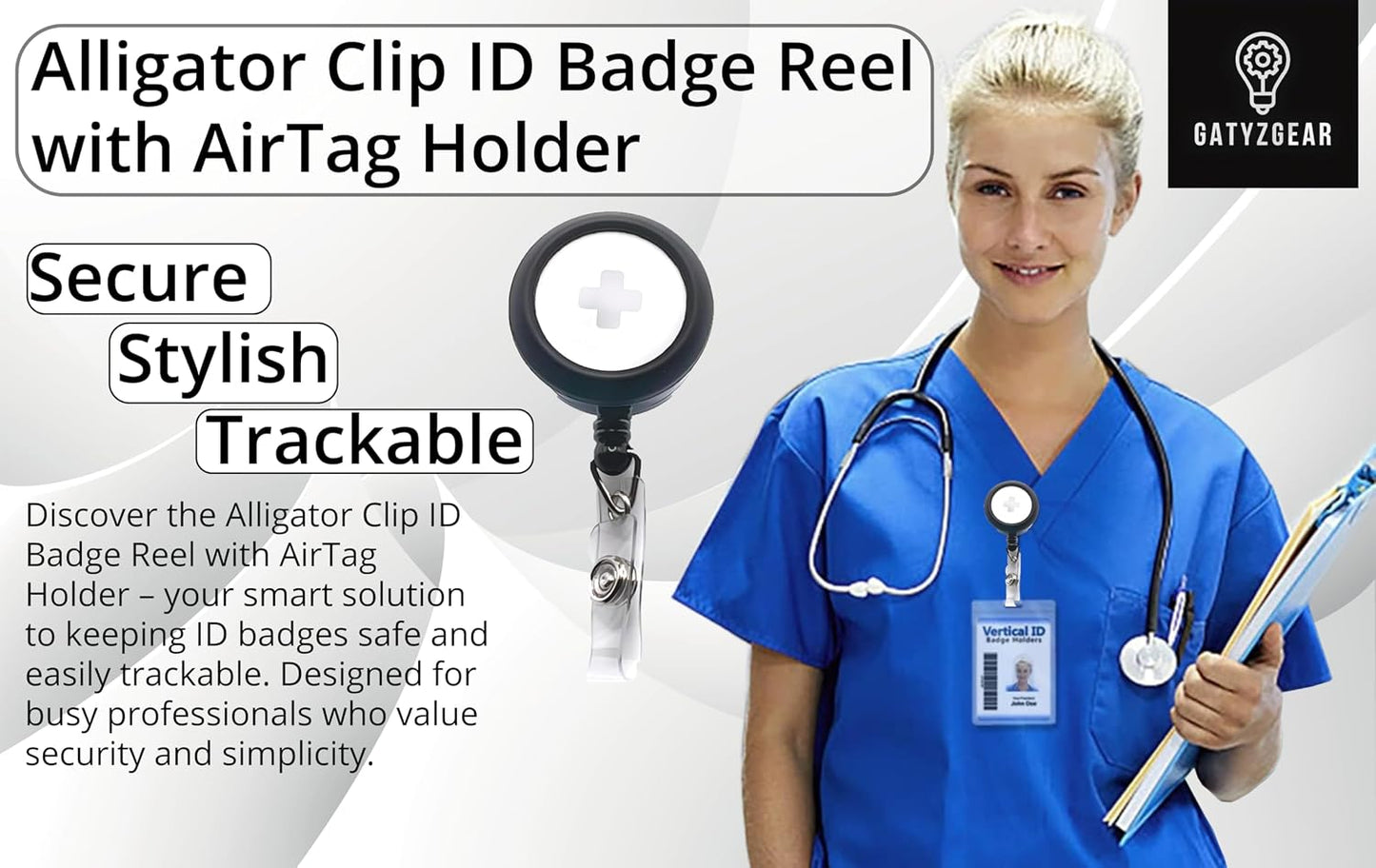 Alligator-Clip ID Badge Reel with AirTag Holder