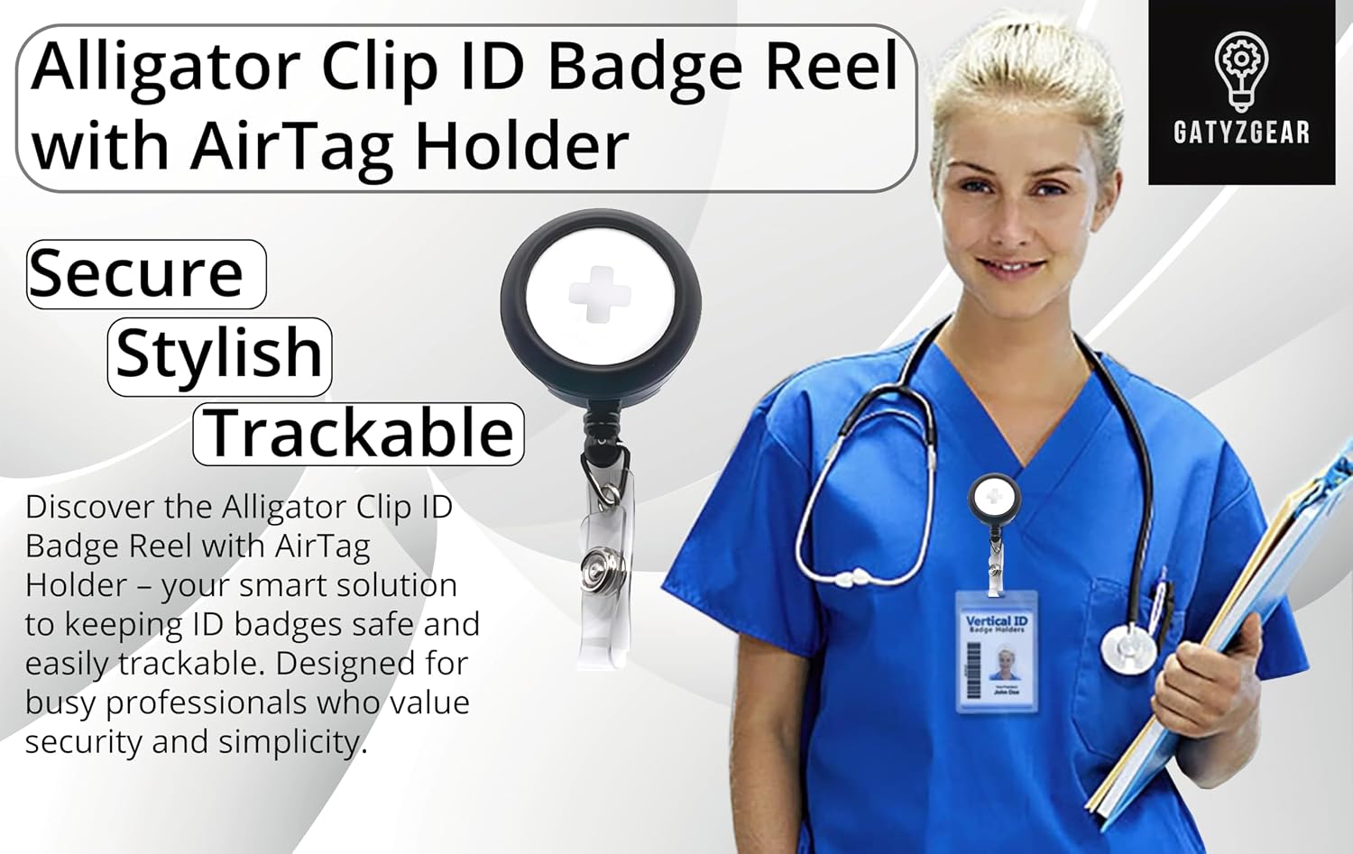 Alligator-Clip ID Badge Reel with AirTag Holder