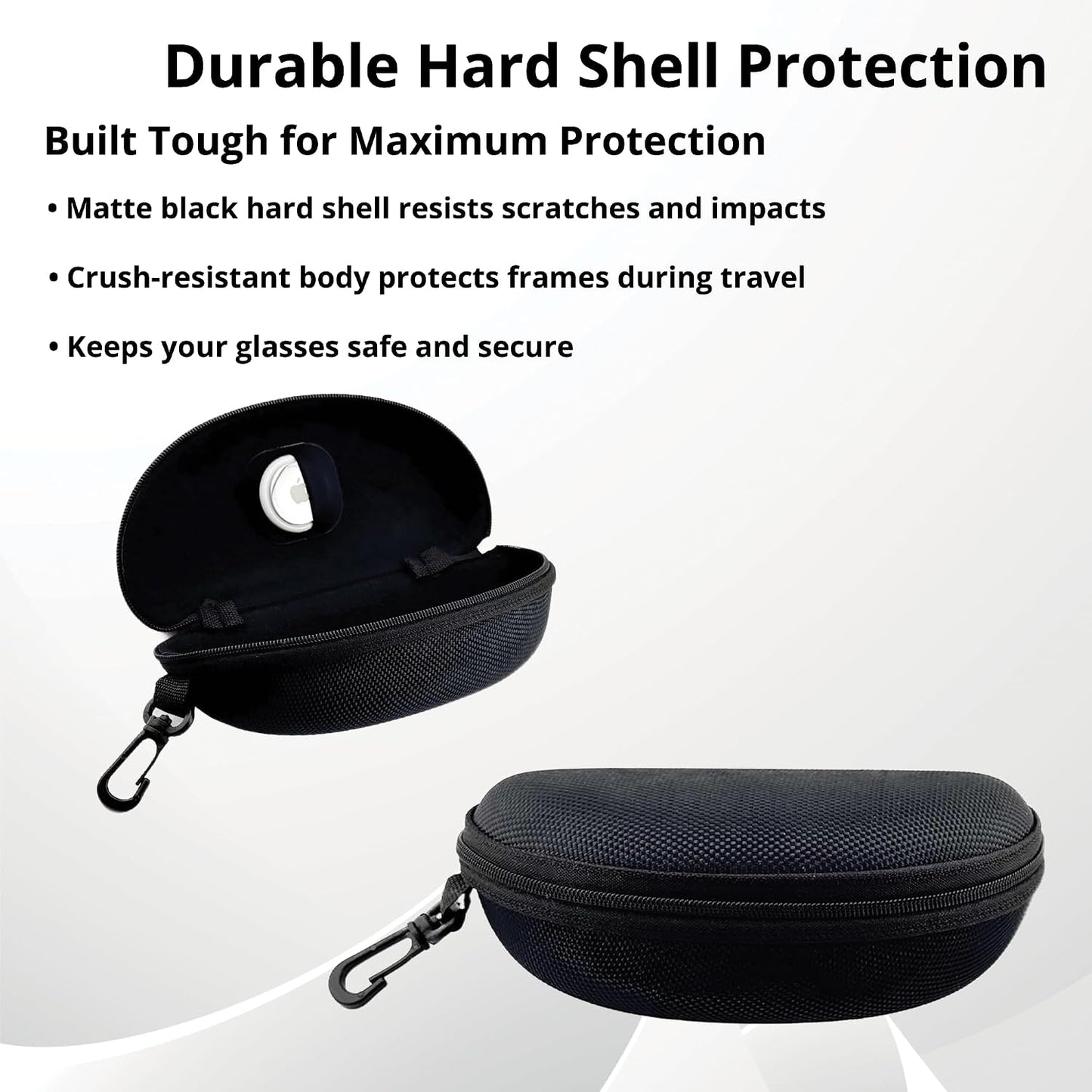 Hard-Shell Zip Glasses Case with Clip and AirTag