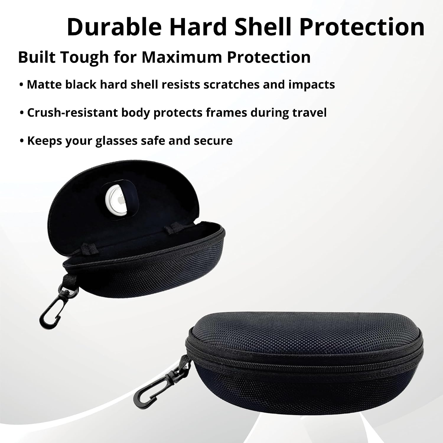 Hard-Shell Zip Glasses Case with Clip and AirTag