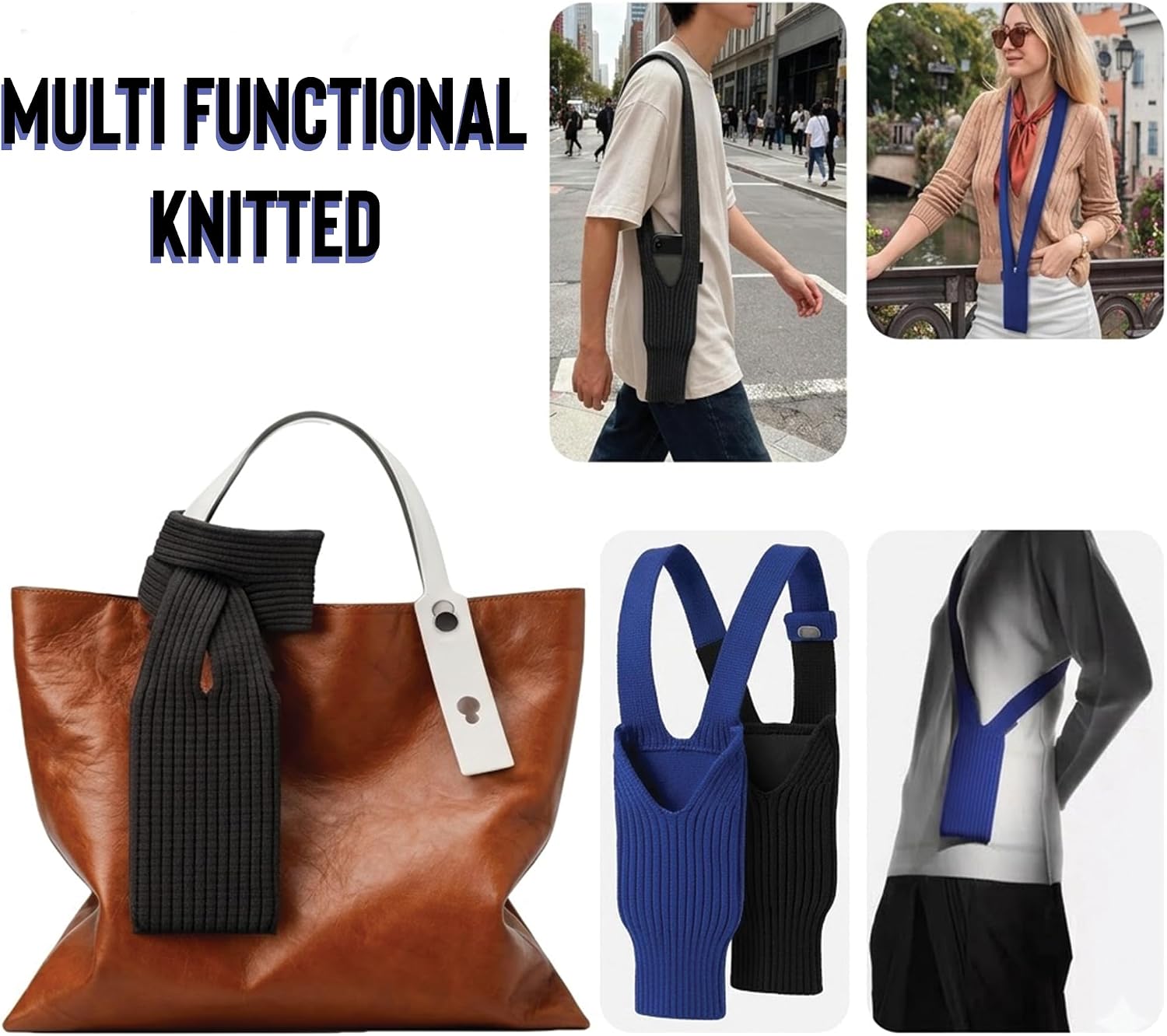 Black Knit Crossbody Phone Bag