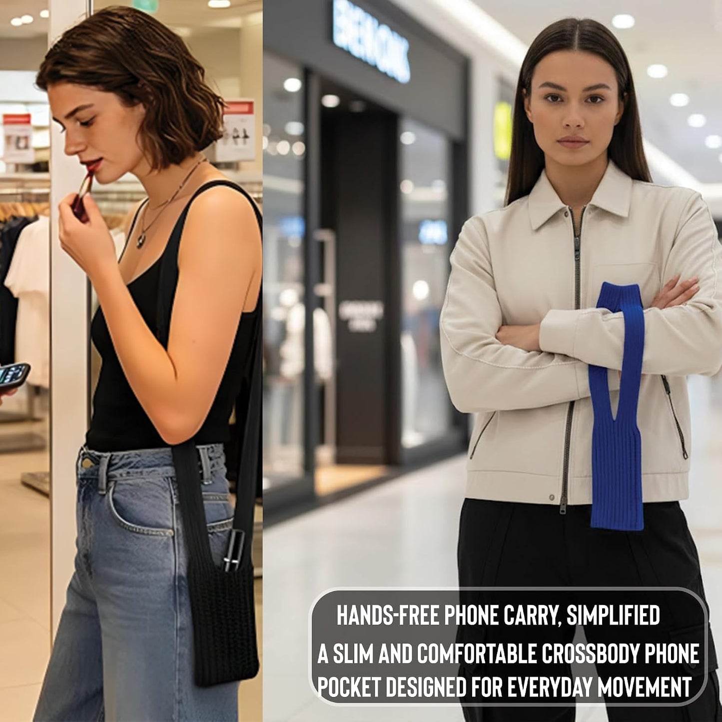 Black Knit Crossbody Phone Bag