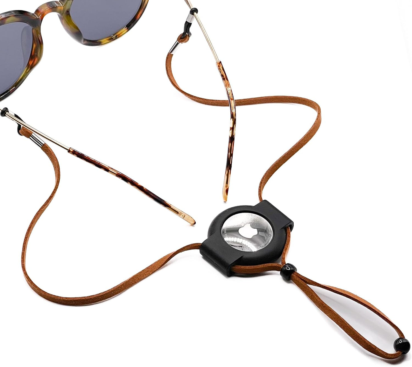 AirTag Leather/Silicone Glasses Strap, Brown