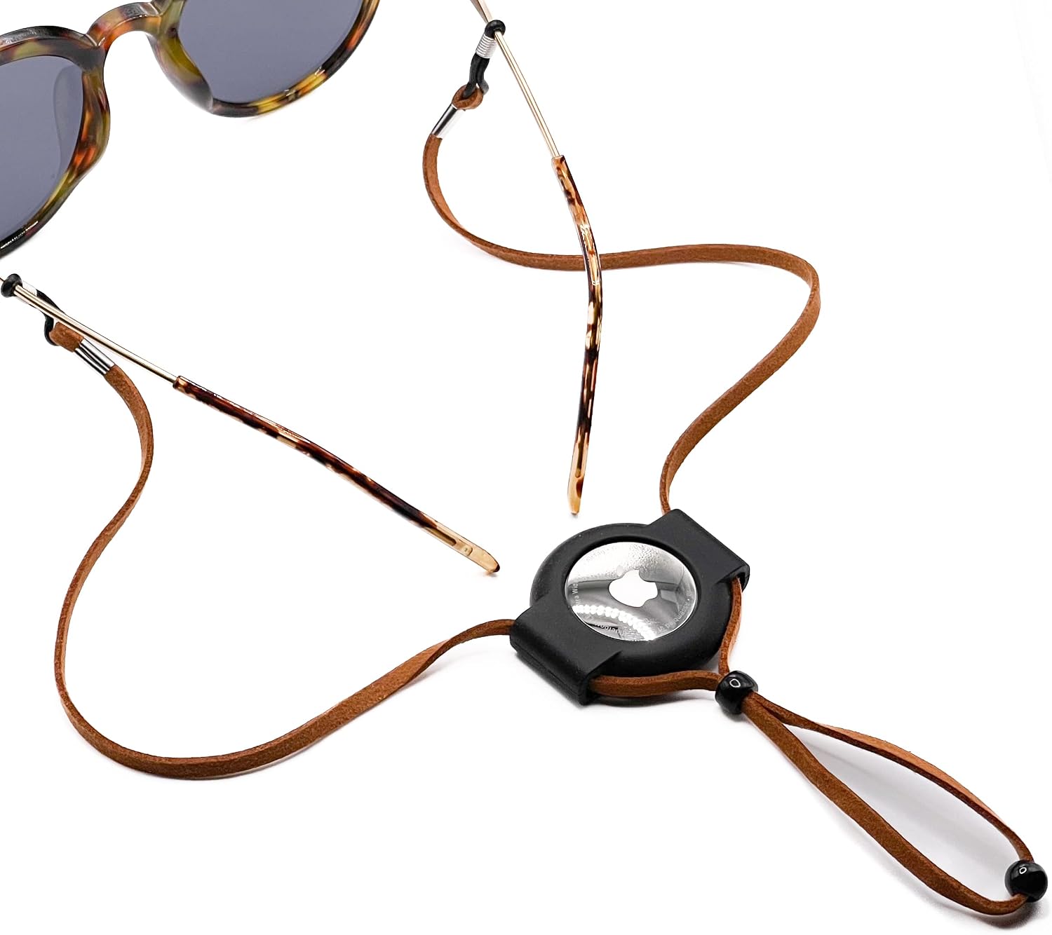 AirTag Leather/Silicone Glasses Strap, Brown