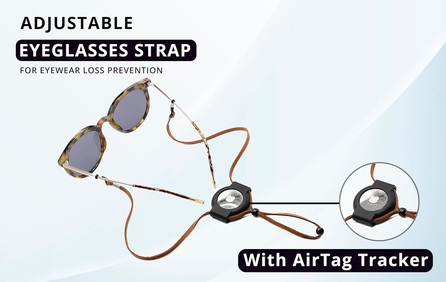 AirTag Leather/Silicone Glasses Strap, Brown