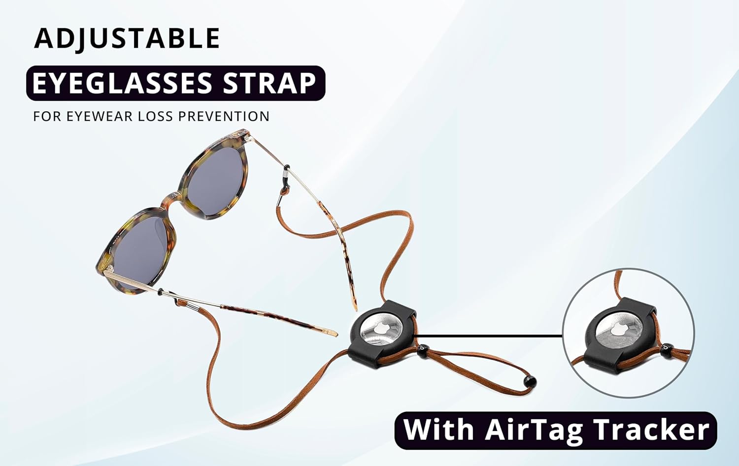 AirTag Leather/Silicone Glasses Strap, Brown
