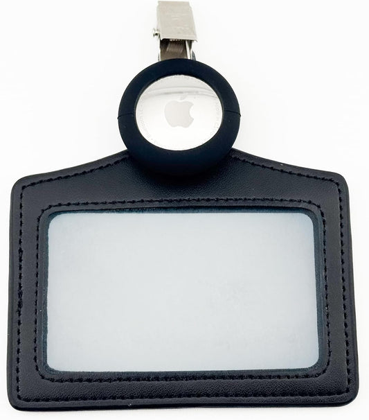 AirTag PU Leather ID Badge Holder with Clip
