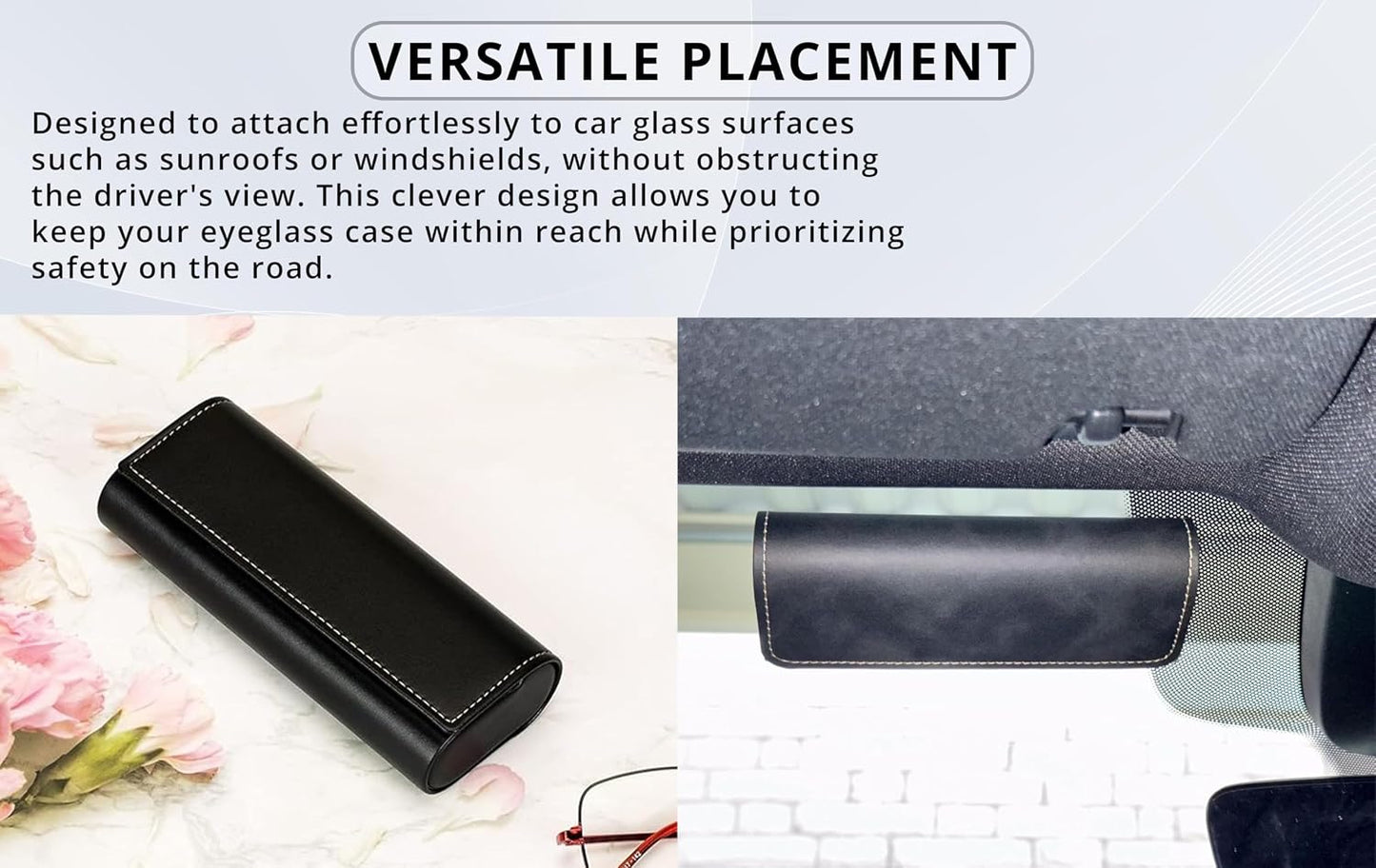 Magnetic Leather Car Glasses Case, Contrast Stitch