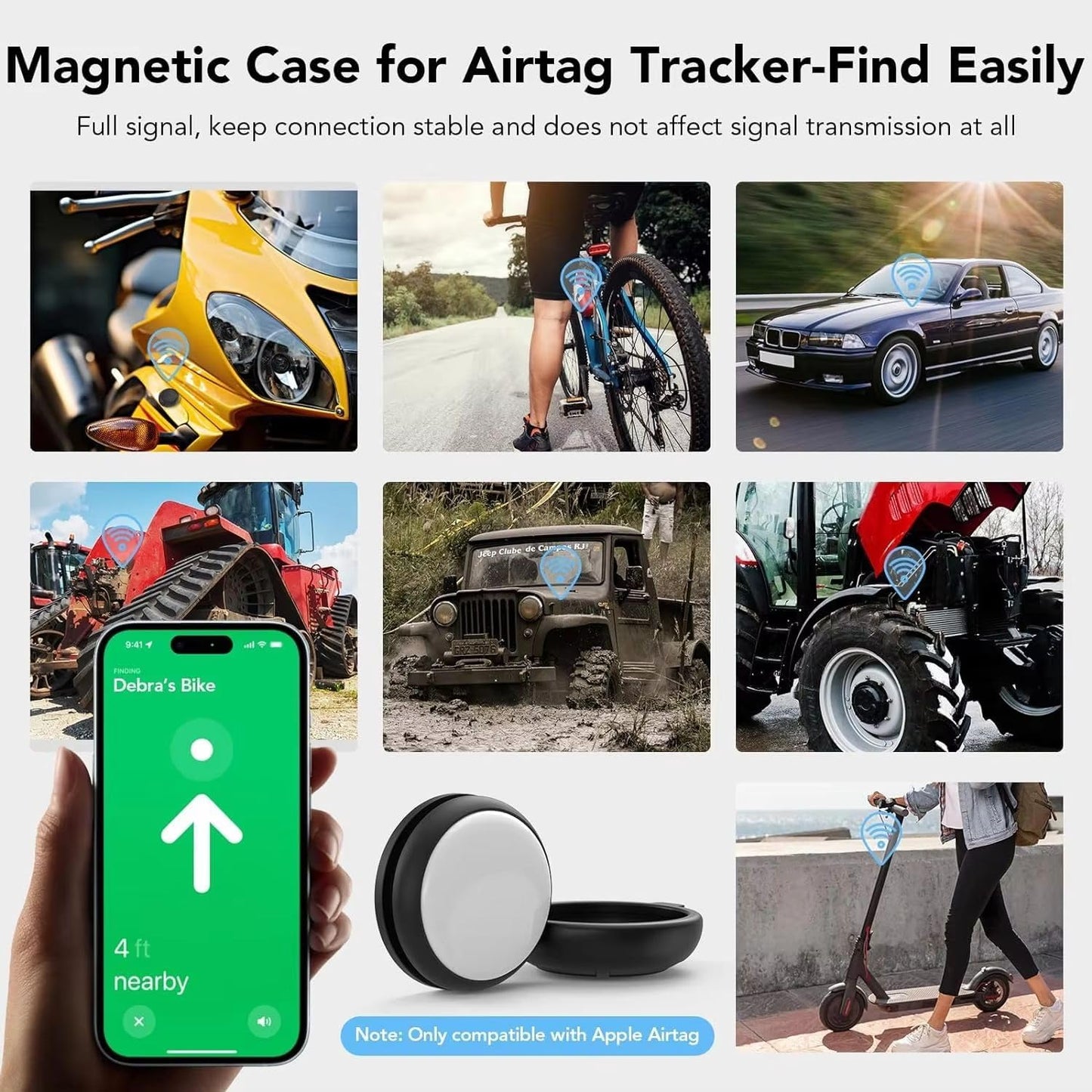 Magnetic Waterproof AirTag Case, Black