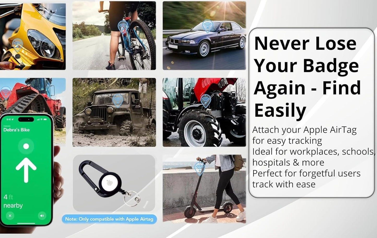AirTag Carabiner Badge Reel with Belt Clip