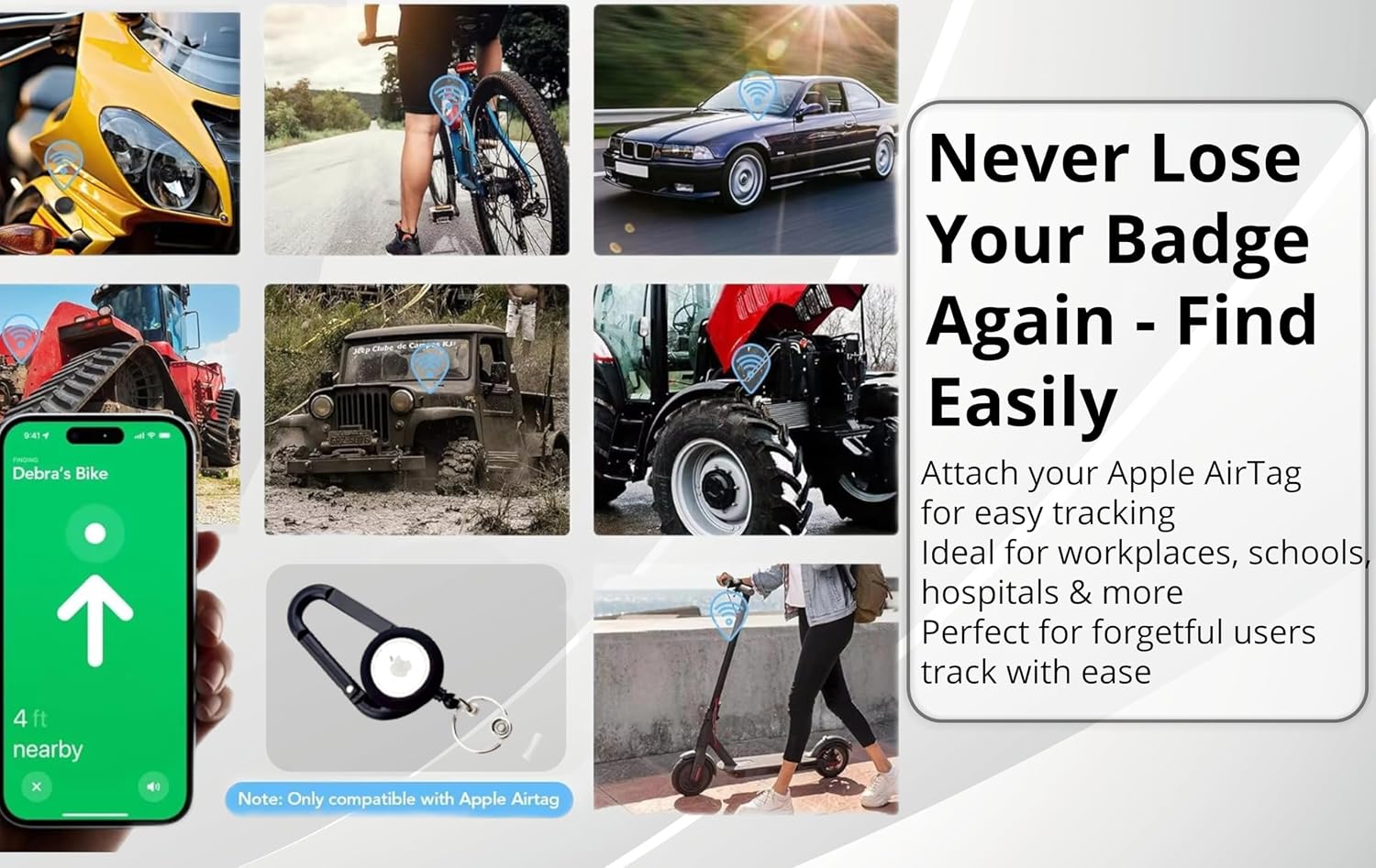AirTag Carabiner Badge Reel with Belt Clip