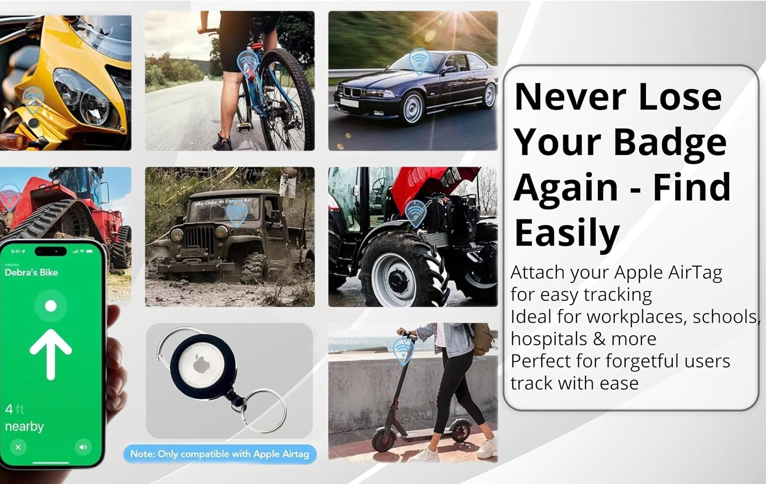 Metal Retractable Keychain Reel with AirTag Holder