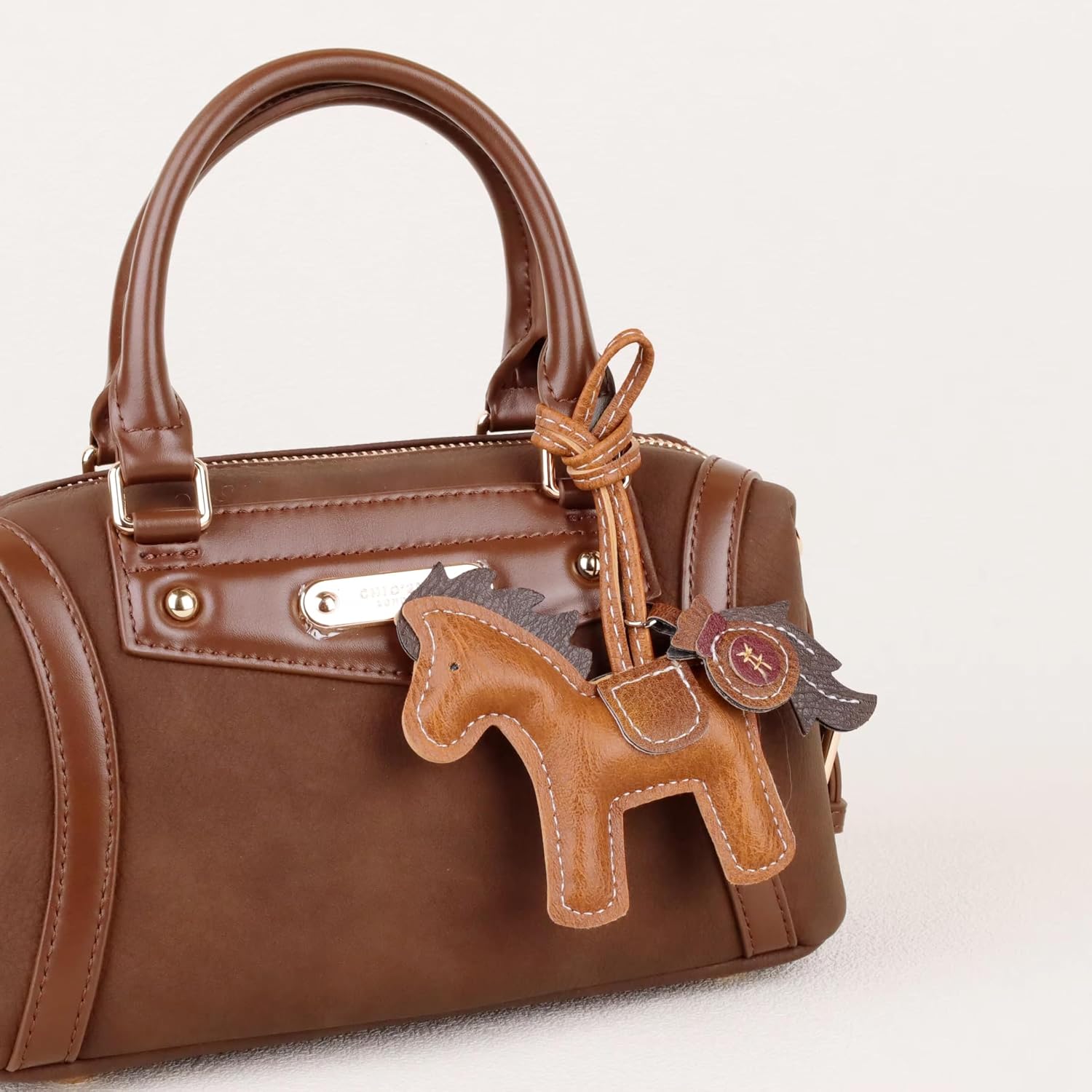 GATYZGEAR Leather Horse Handbag Charm Brown