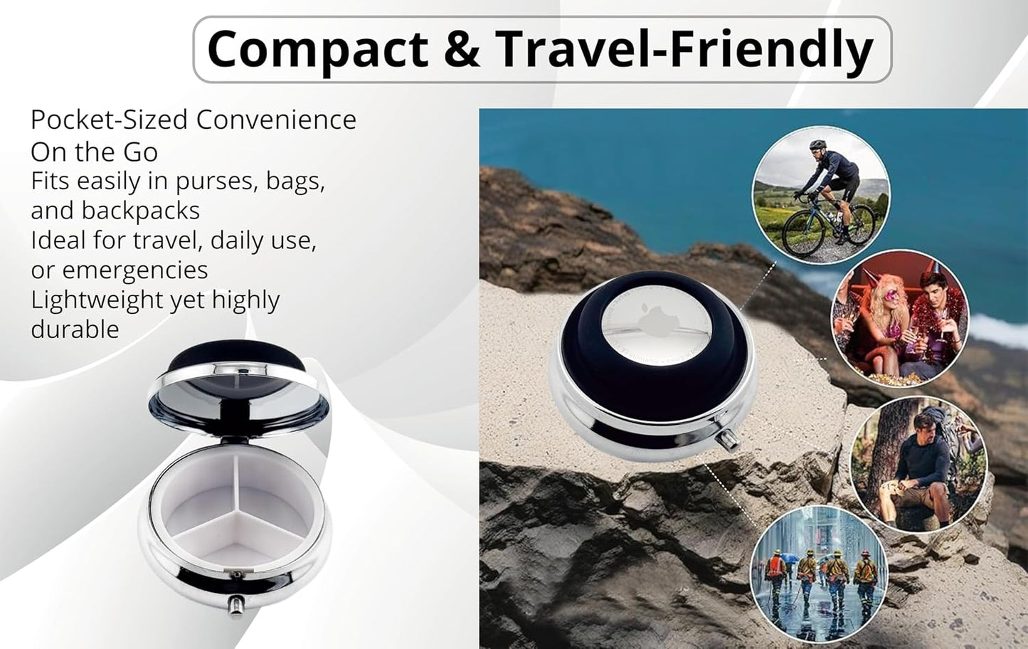 AirTag 3-Compartment Travel Pill Organizer