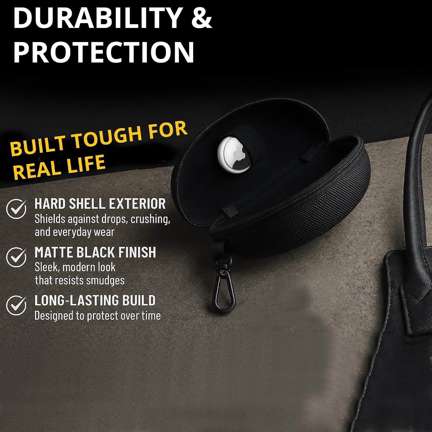 Hard-Shell Zip Glasses Case with Clip and AirTag