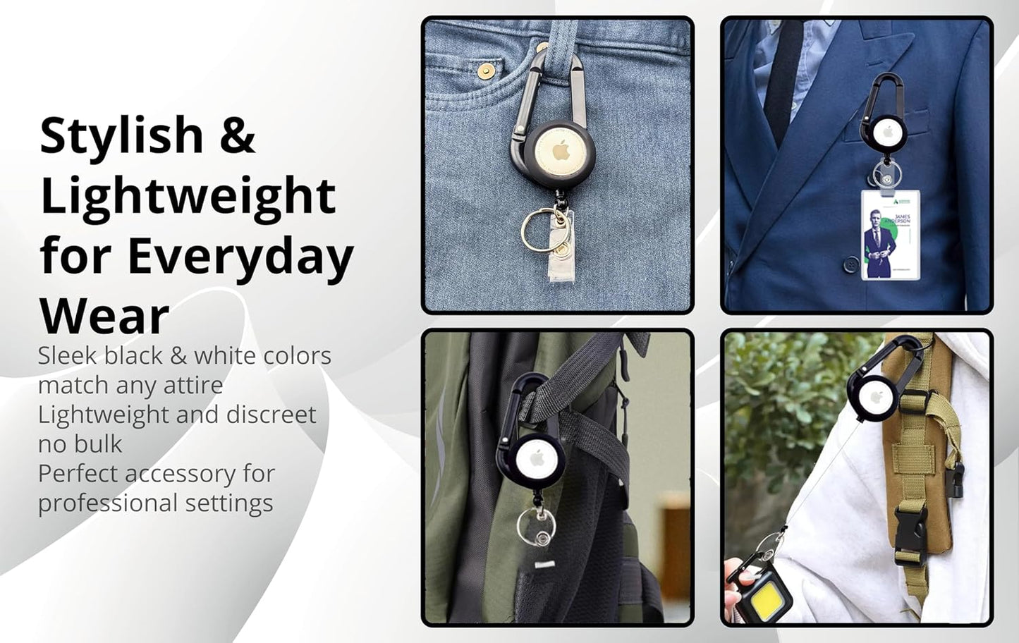 AirTag Carabiner Badge Reel with Belt Clip