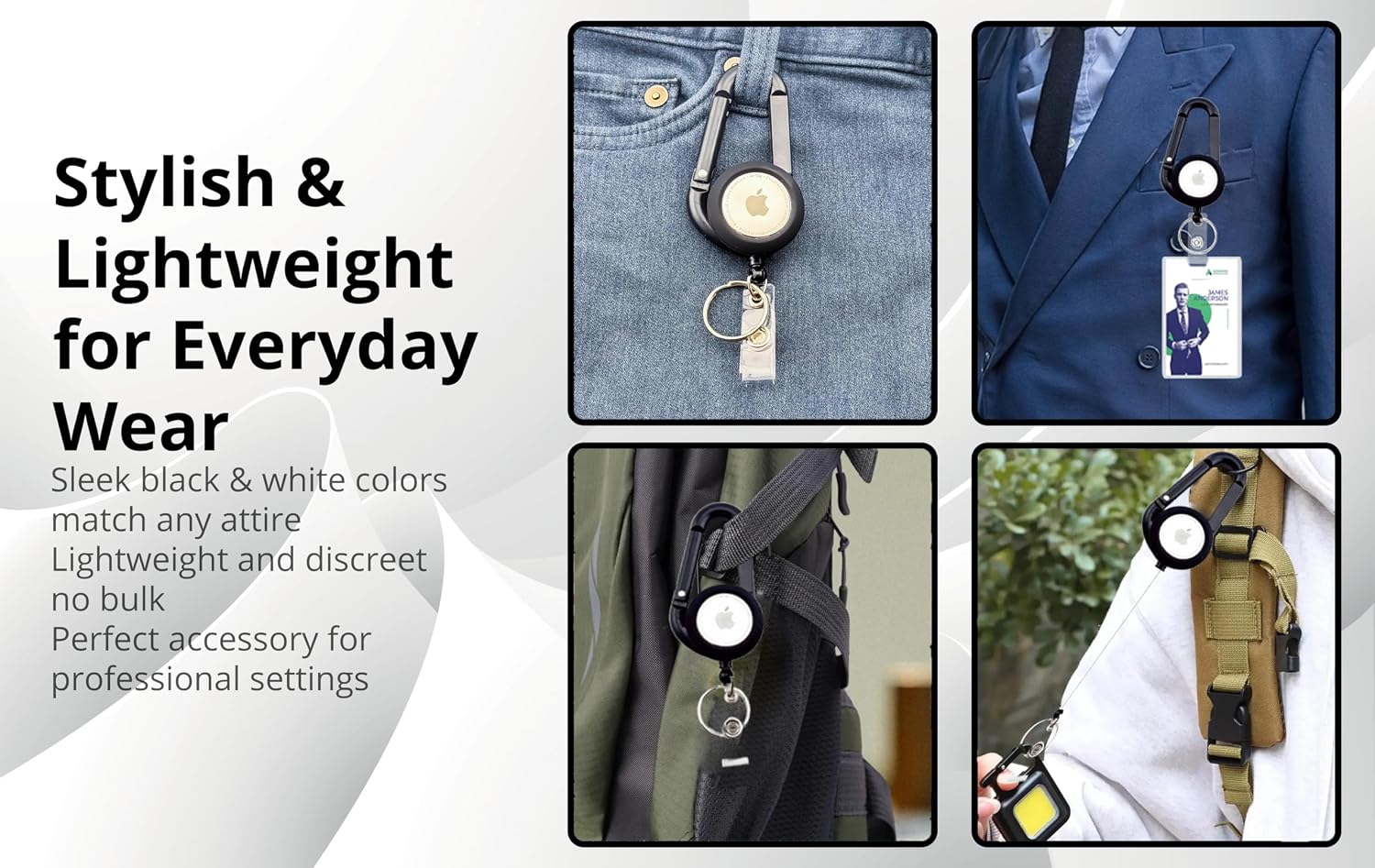 AirTag Carabiner Badge Reel with Belt Clip
