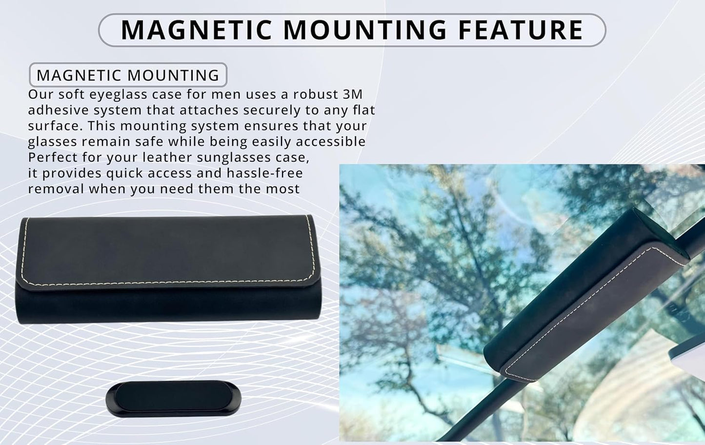 Magnetic Leather Car Glasses Case, Contrast Stitch