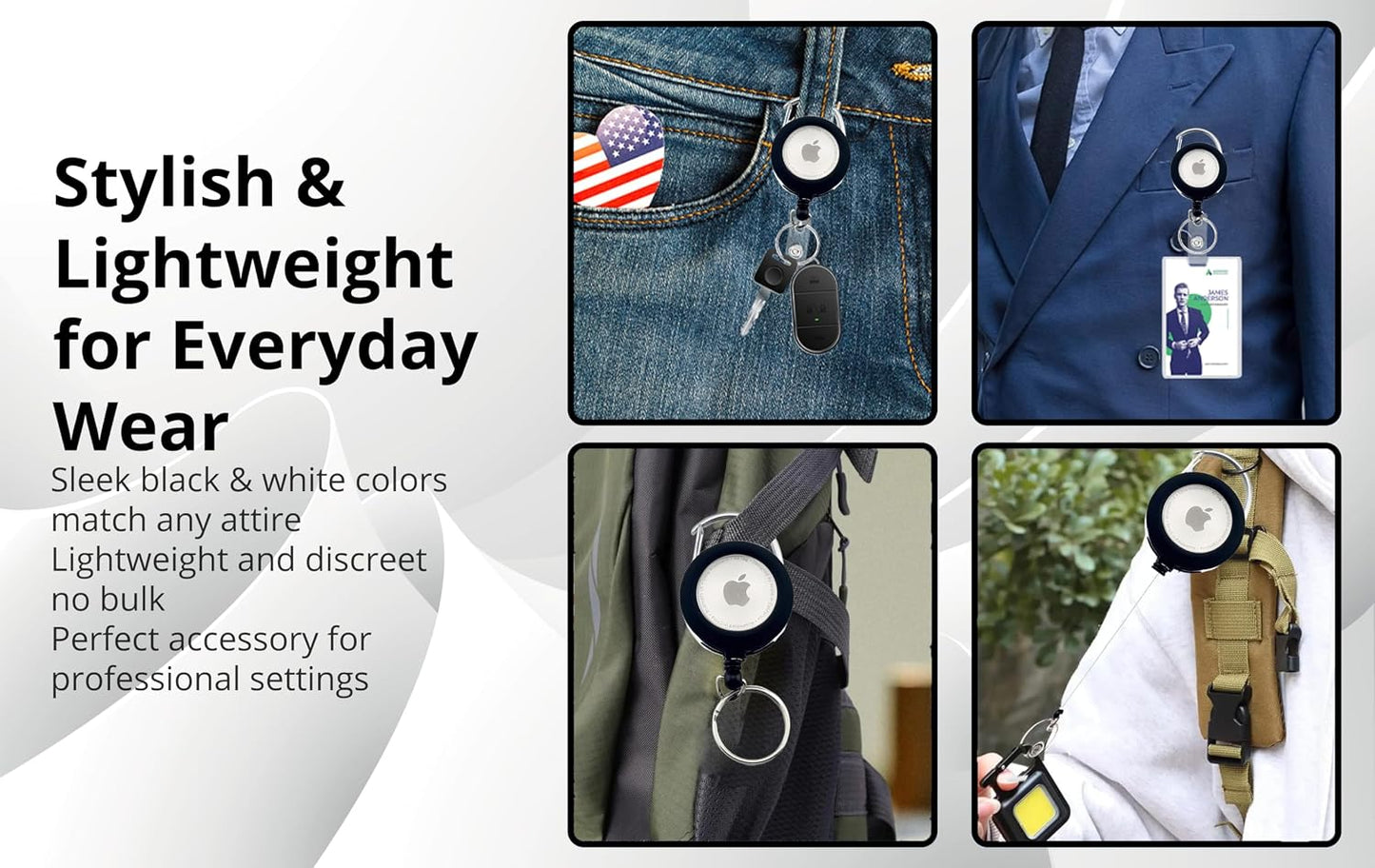 Metal Retractable Keychain Reel with AirTag Holder
