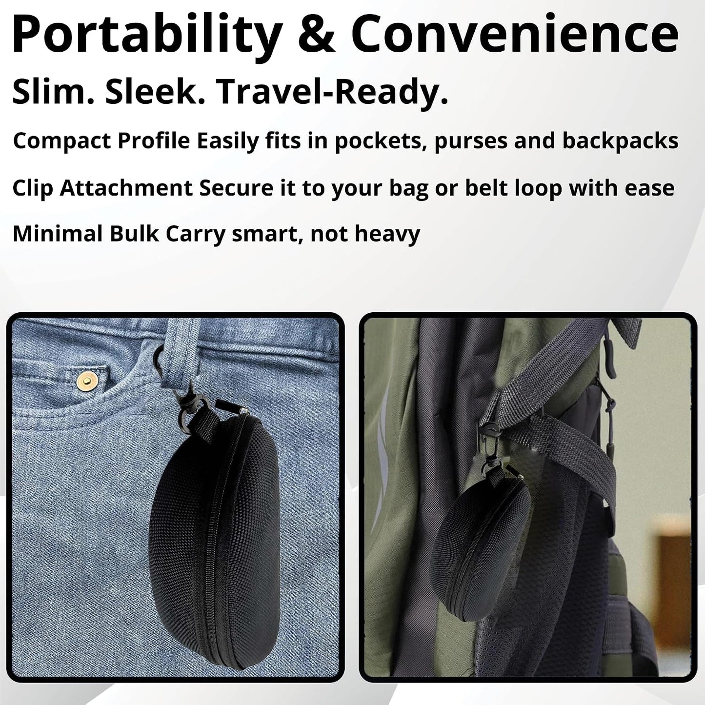 Hard-Shell Zip Glasses Case with Clip and AirTag